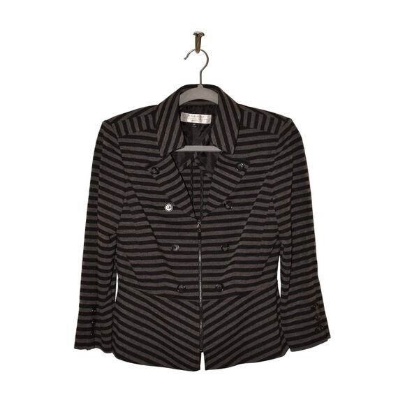TAHARI ASL $128 Zip Front Fitted Blazer Button Accents Black/Gray Stripe 8P‎ - Picture 1 of 4